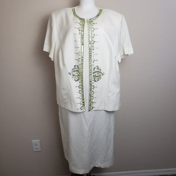 Dress Barn Womens Dress Plus Size 18 Linen Blend Sequined Shift‎ Dress & Jacket - Picture 1 of 11
